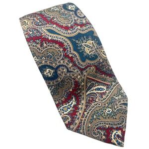 Oscar de la Renta Couture Vintage necktie‎ Men's Imported Silk Red teal Paisley